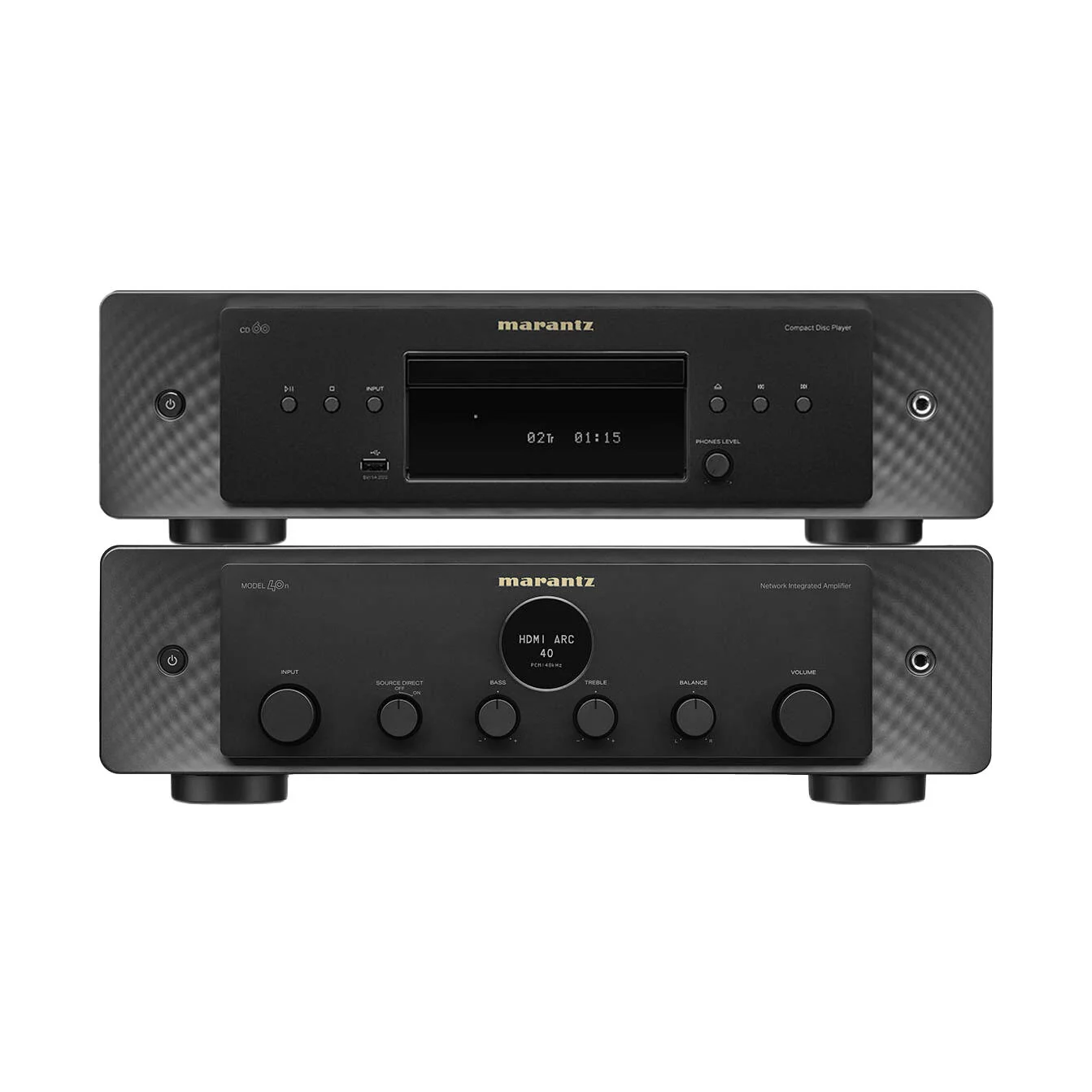 Marantz Set MODEL 40n und CD 60 in Schwarz, Vollverstärker und CD-Player übereinander
