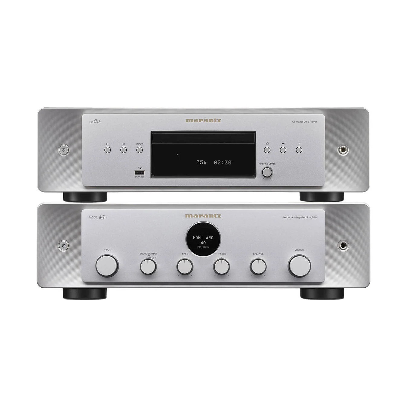 Marantz Set MODEL 40n und CD 60 in Silber-Gold, Vollverstärker und CD-Player übereinander