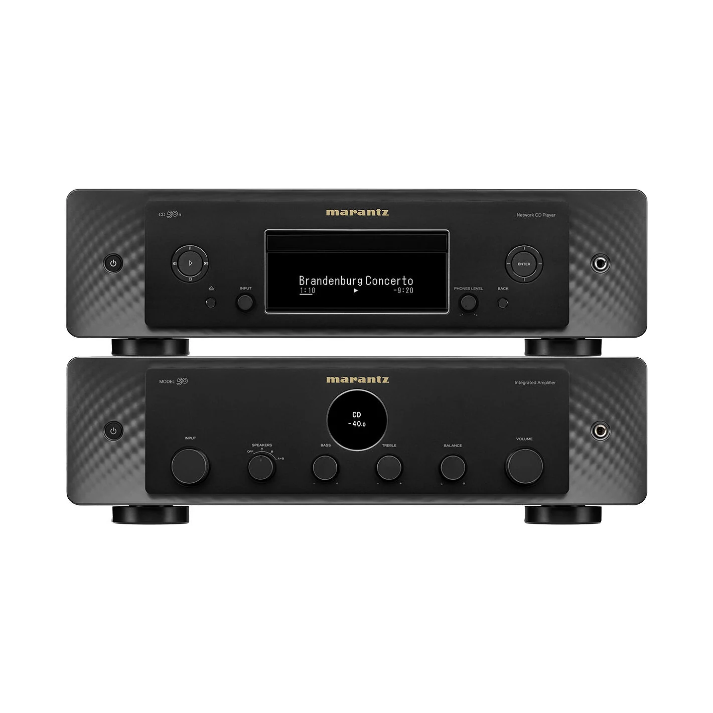 Marantz Set MODEL 50 und CD 50n in Schwarz, Vollverstärker und Netzwerk-CD-Player übereinander