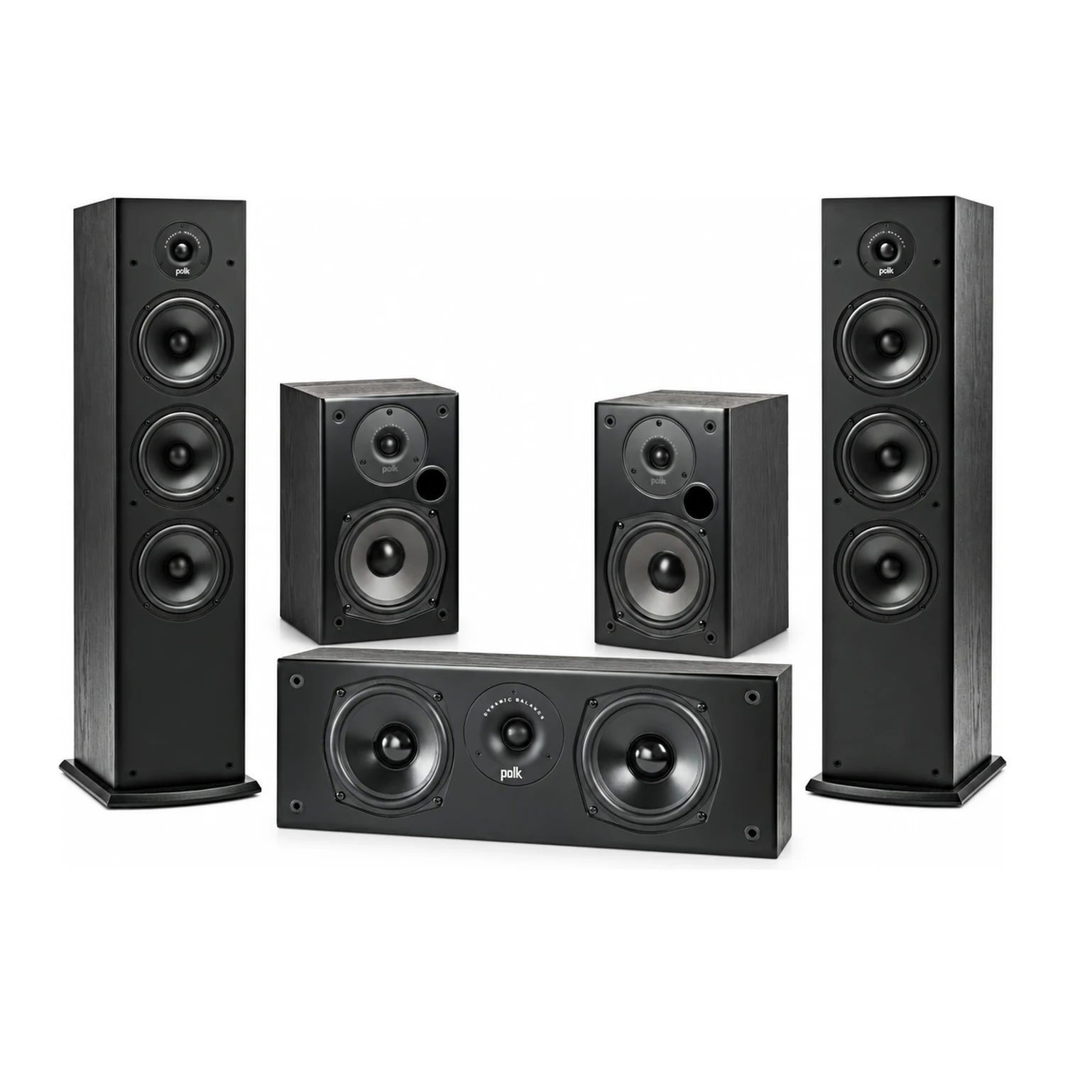 Polk Audio T 5.0 Set: zwei Standlautsprecher T50, zwei Kompaktlautsprecher T15 und Center T30