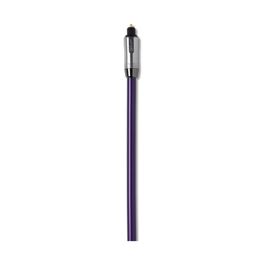 QED Reference Optical Quartz, Toslink-Stecker und violetter Kabelmantel im Detail