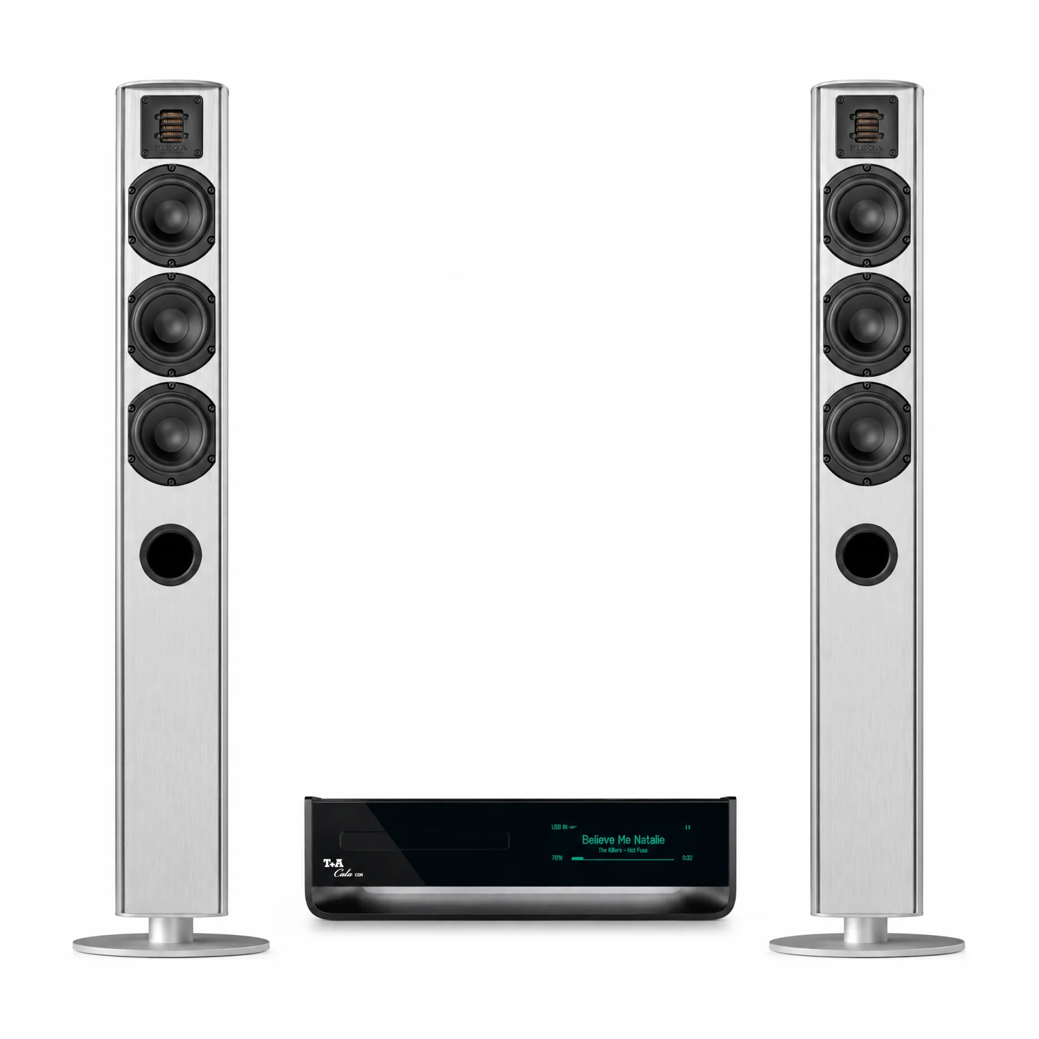 Set aus T+A Cala CDR und zwei Piega Ace 50 in Aluminium
