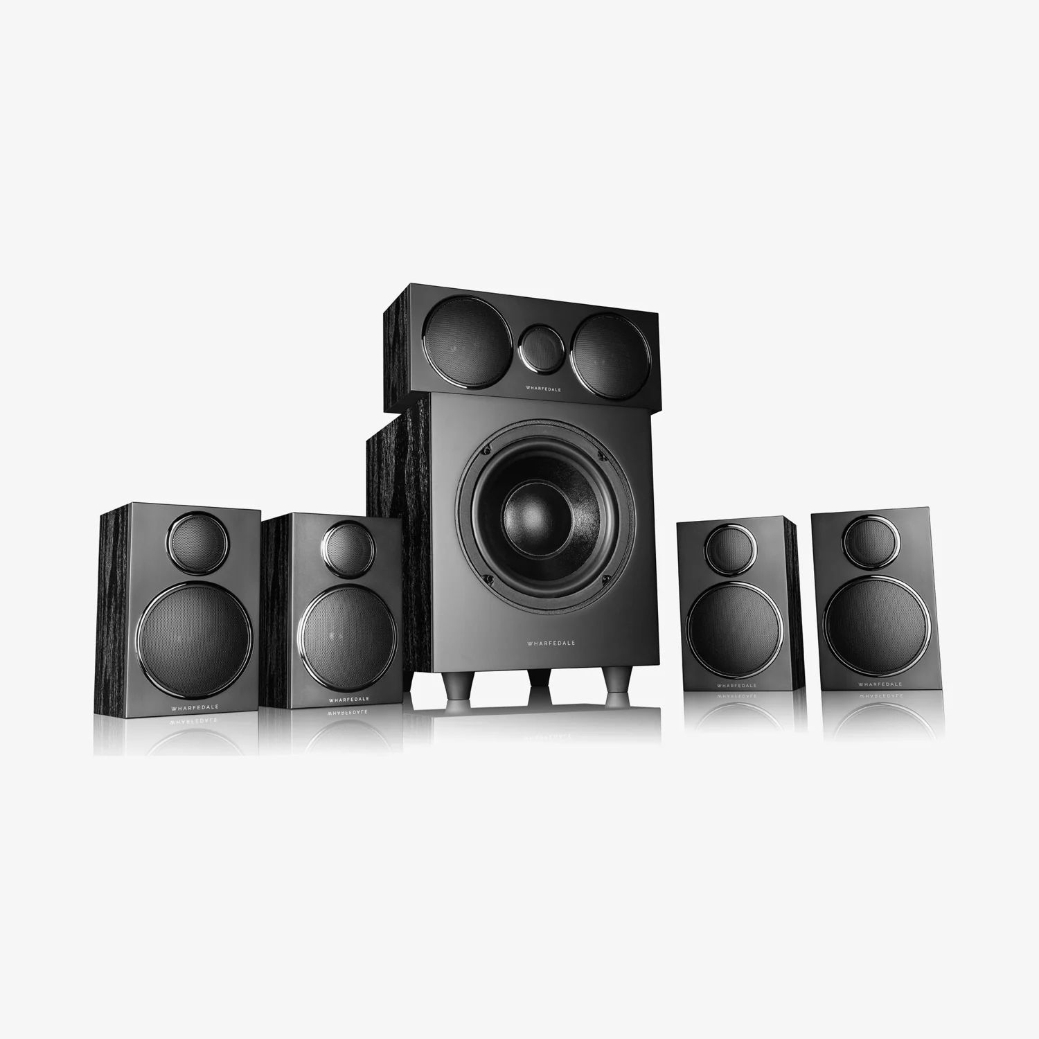 Wharfedale DX-3 5.1 HCP Heimkino-Set in Black Oak, vier Satelliten, Center und Aktiv-Subwoofer